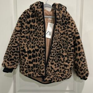 Teddy Bear Cheetah Print Hooded Coat - Zara 5/6 NWT